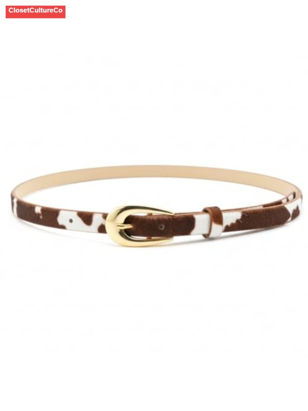Cow Print Faux Leather Skinny Belt Western Cowgirl Retro Y2K Accessory